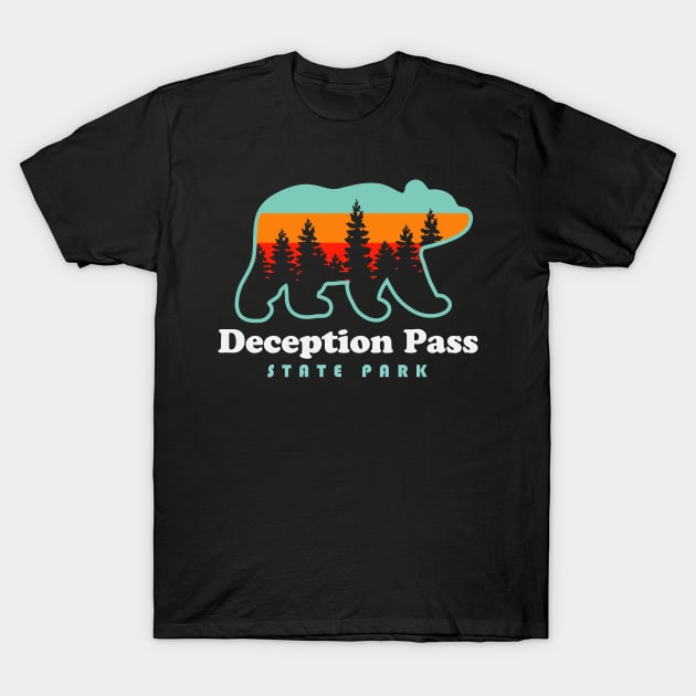 Deception Pass State Park Hikes Washington Camping Bear T-Shirt by PodDesignShop